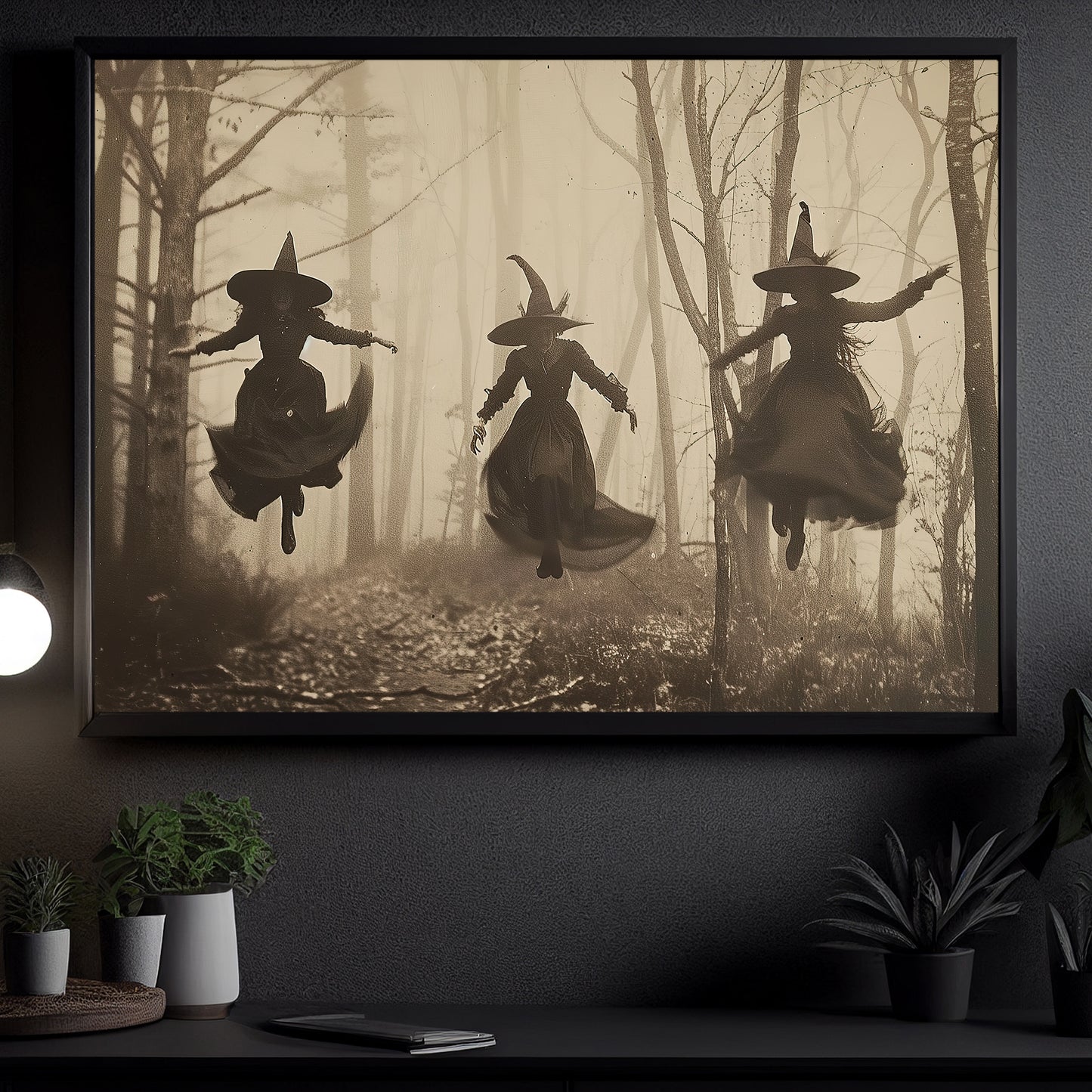 Witches In Flight, Witch Canvas Painting, Spooky Season Wall Art Decor, Halloween Poster Gift For Witch Lovers