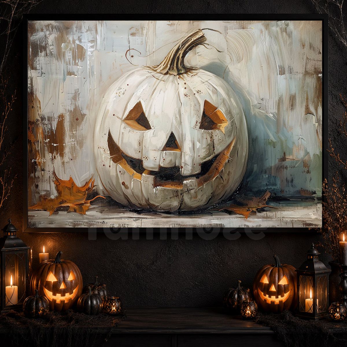 Pumpkins Smile, Autumn Canvas Painting, Spooky Season Wall Art Decor, Halloween Poster Gift For Pumpkins Lovers