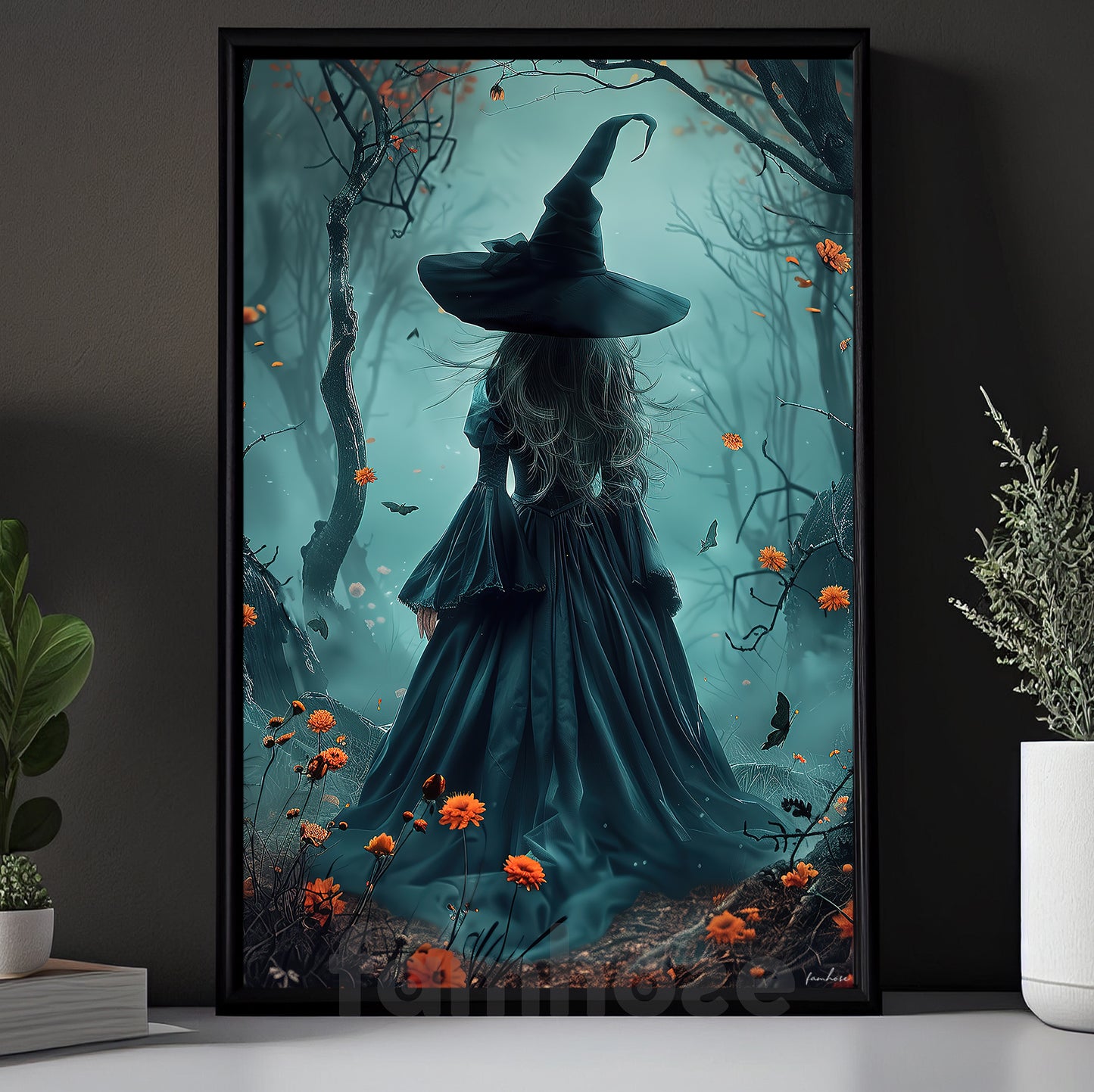 Halloween Witch Canvas Painting, Into The Whispering Woods Spooky Season Wall Art Decor, Halloween Poster Gift For Witch Lover
