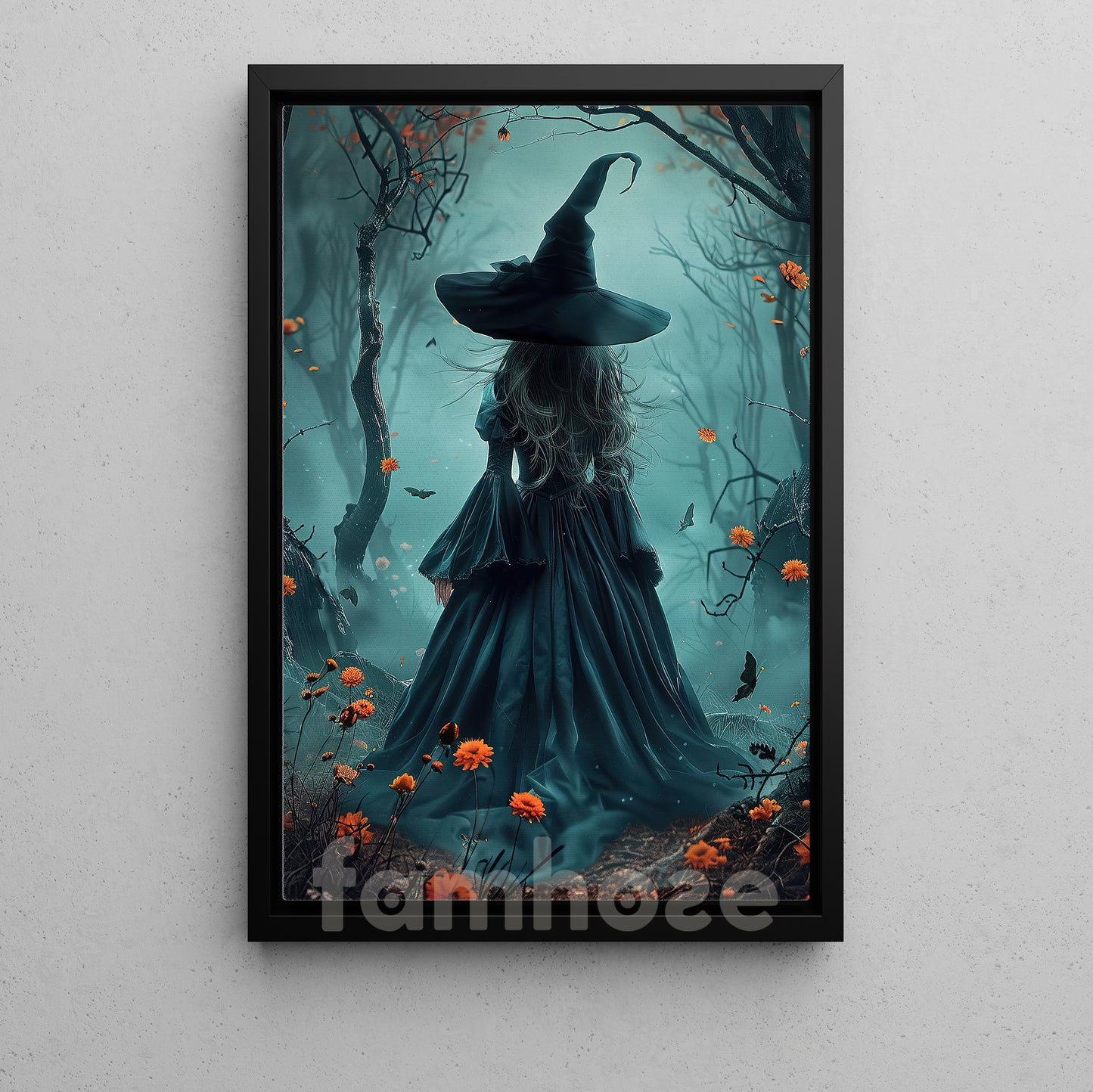 Halloween Witch Canvas Painting, Into The Whispering Woods Spooky Season Wall Art Decor, Halloween Poster Gift For Witch Lover