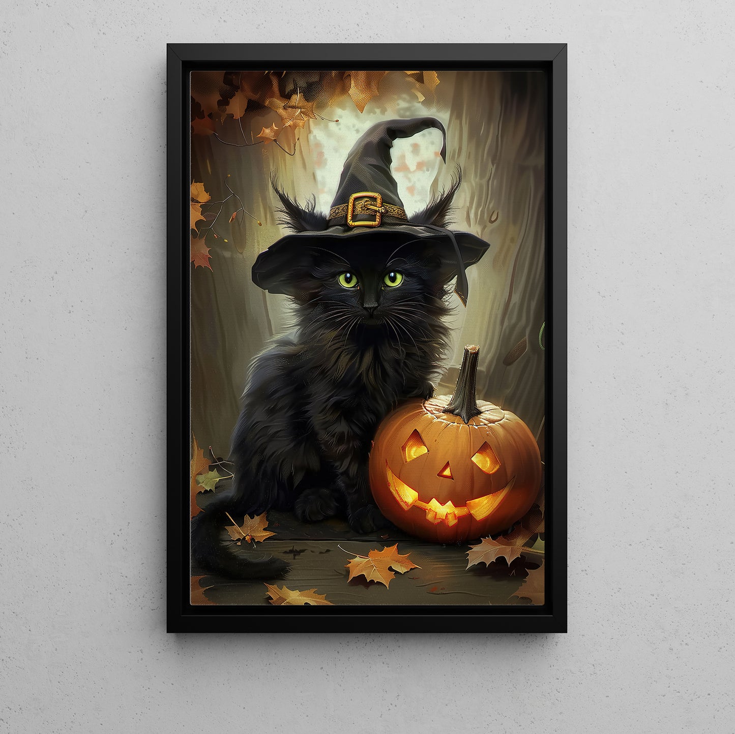 Black Cat Mystique Halloween Canvas Painting, Spooky Season Wall Art Decor, Halloween Poster Gift For Cat Lovers