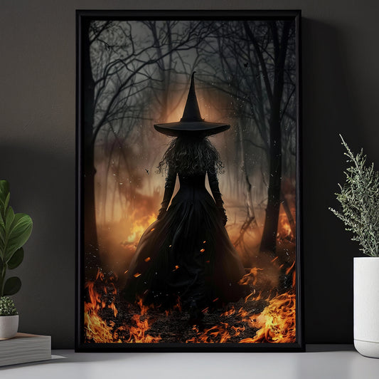 Flames Of The Forgotten Forest, Witches Canvas Painting, Spooky Season Wall Art Decor, Halloween Poster Gift For Witch Lovers