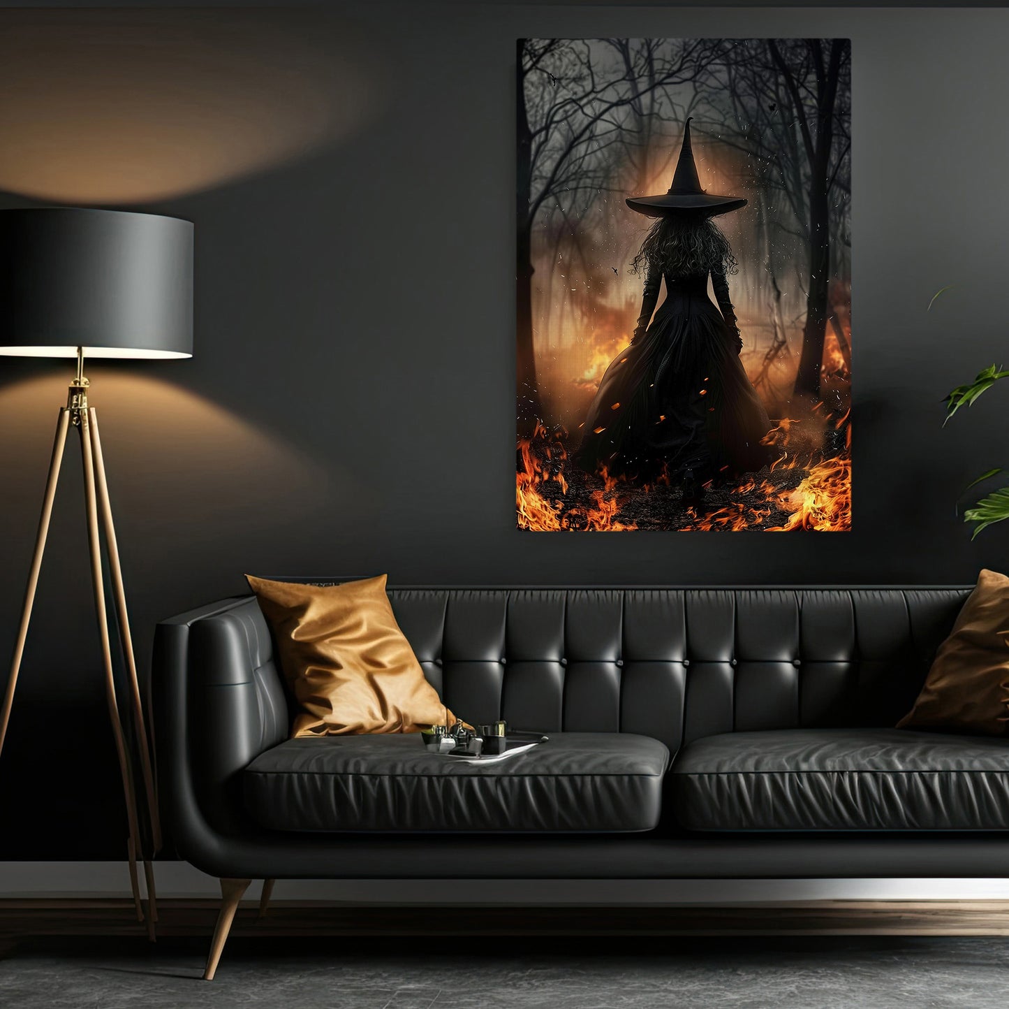 Flames Of The Forgotten Forest, Witches Canvas Painting, Spooky Season Wall Art Decor, Halloween Poster Gift For Witch Lovers