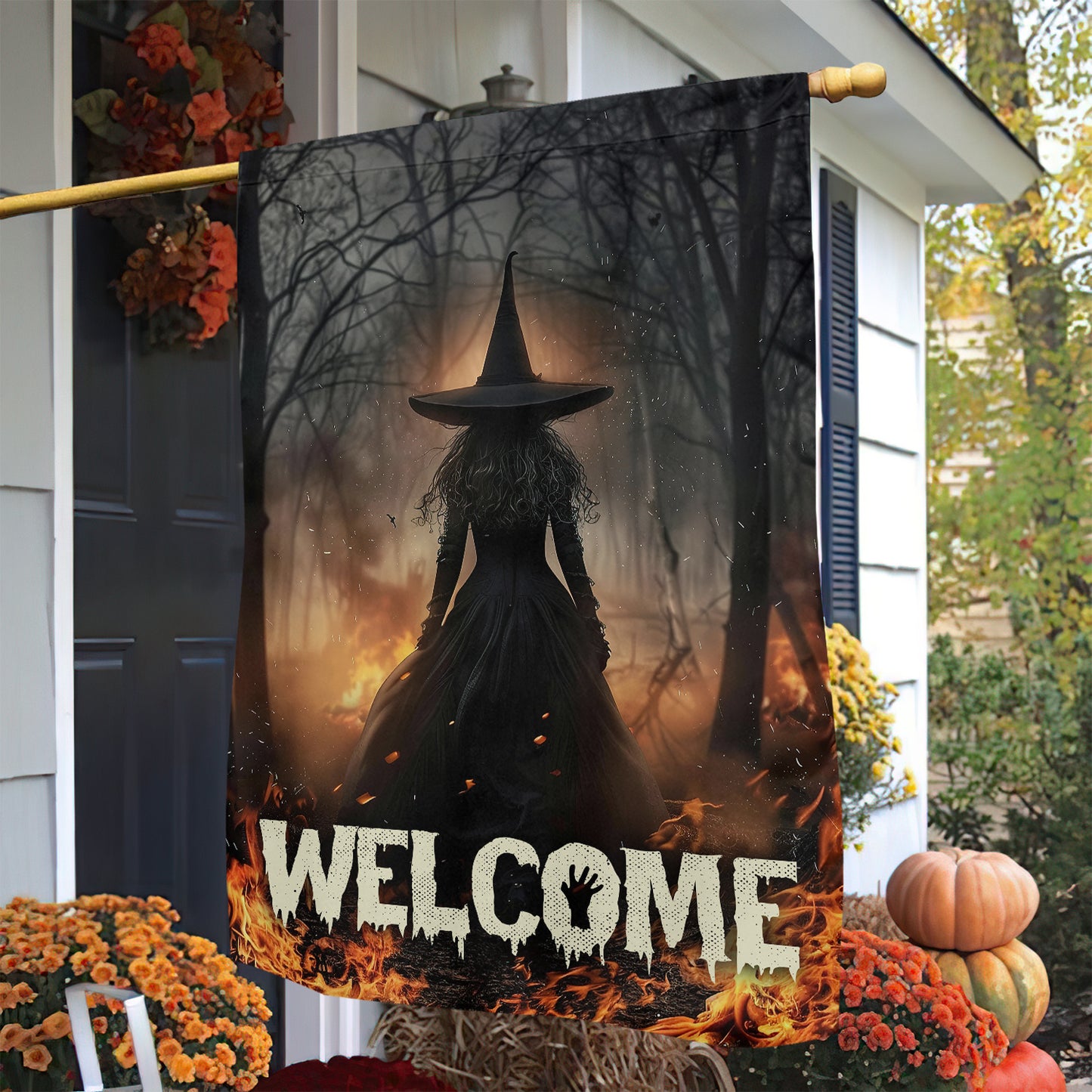 Witch In The Forest, Halloween Garden Flag & House Flag, Witch Outdoor Decor, Spooky Yard Decor Gift For Witch Lovers