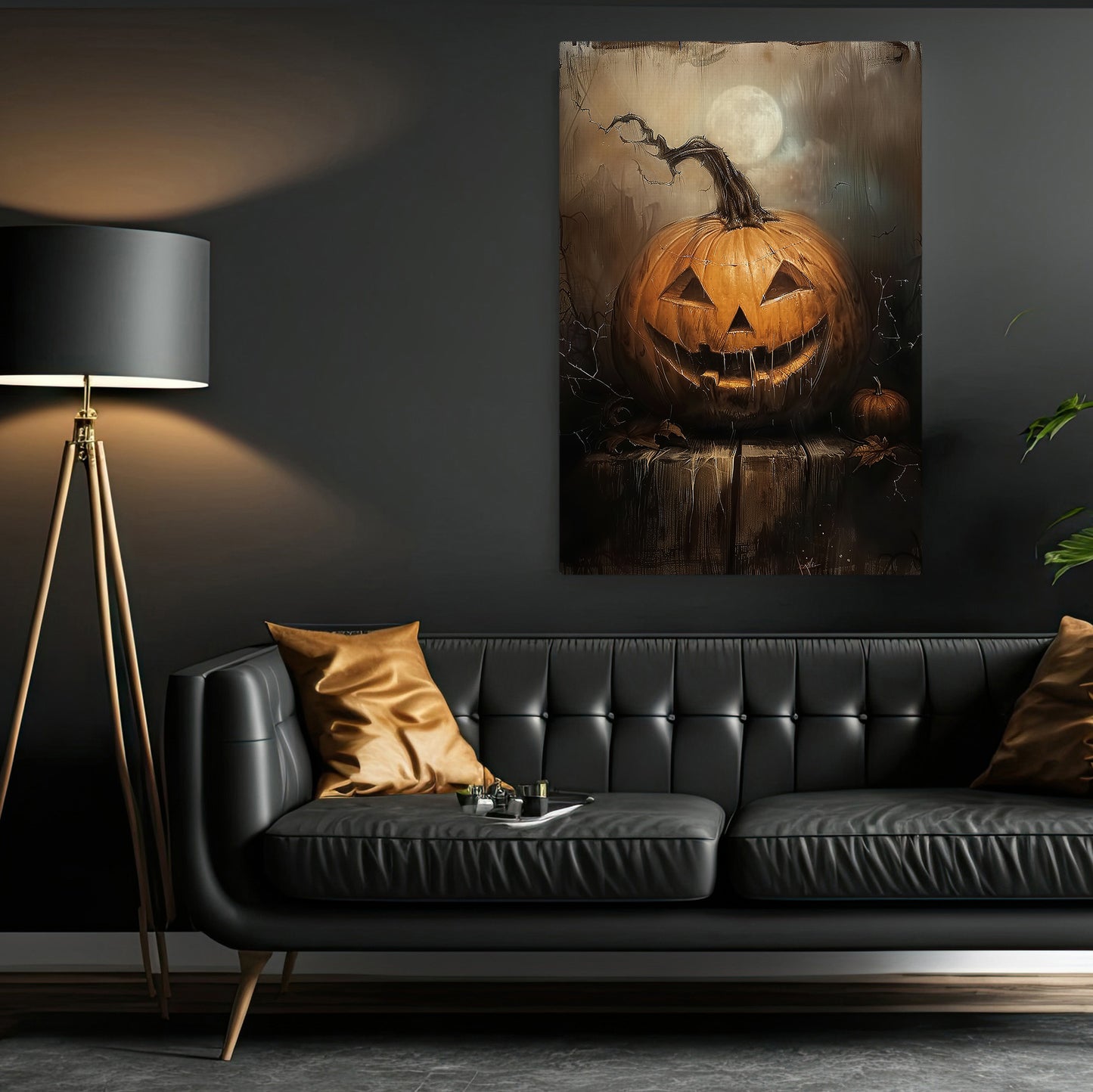 Scary Pumpkin Halloween Canvas Painting, Spooky Season Wall Art Decor, Halloween Poster Gift