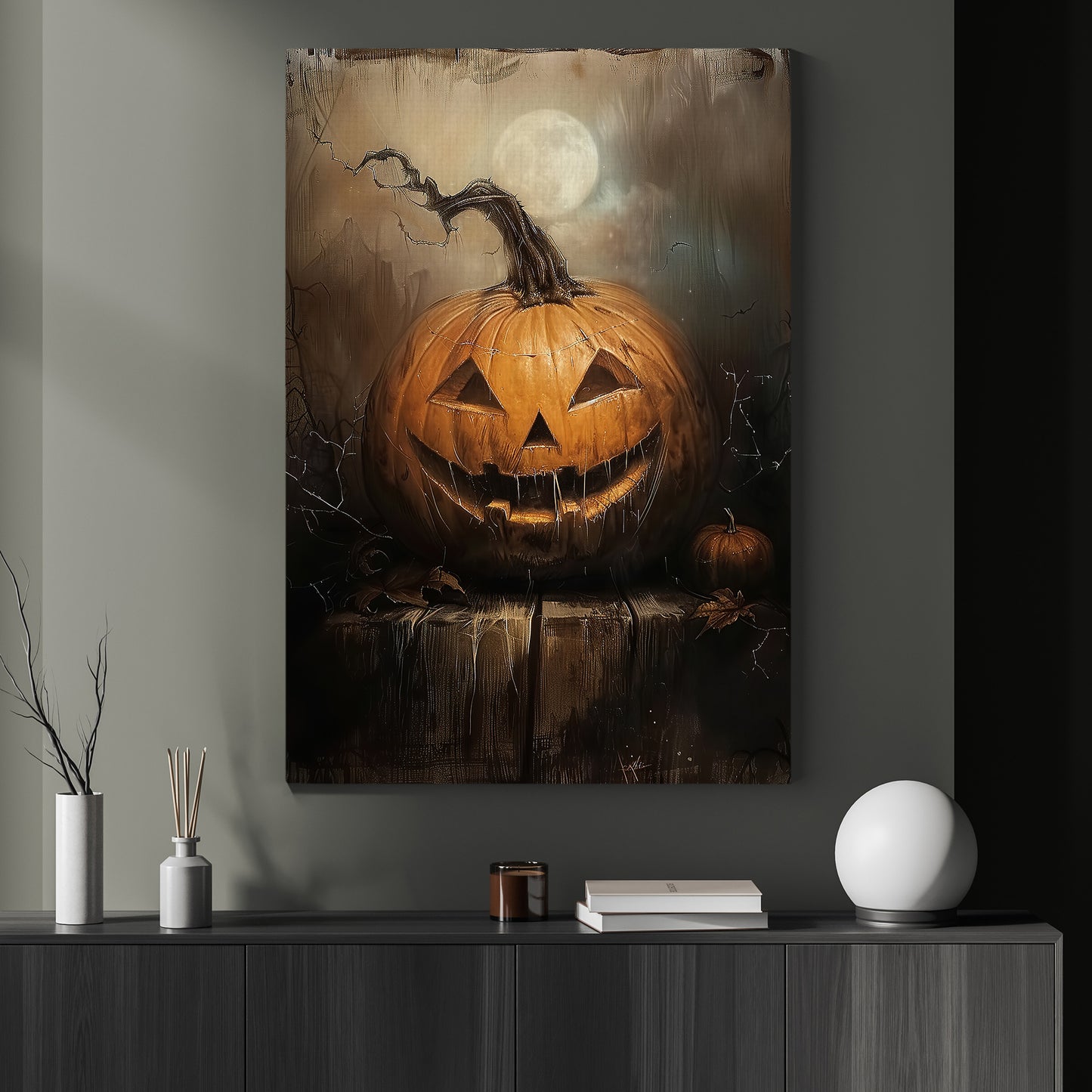 Scary Pumpkin Halloween Canvas Painting, Spooky Season Wall Art Decor, Halloween Poster Gift