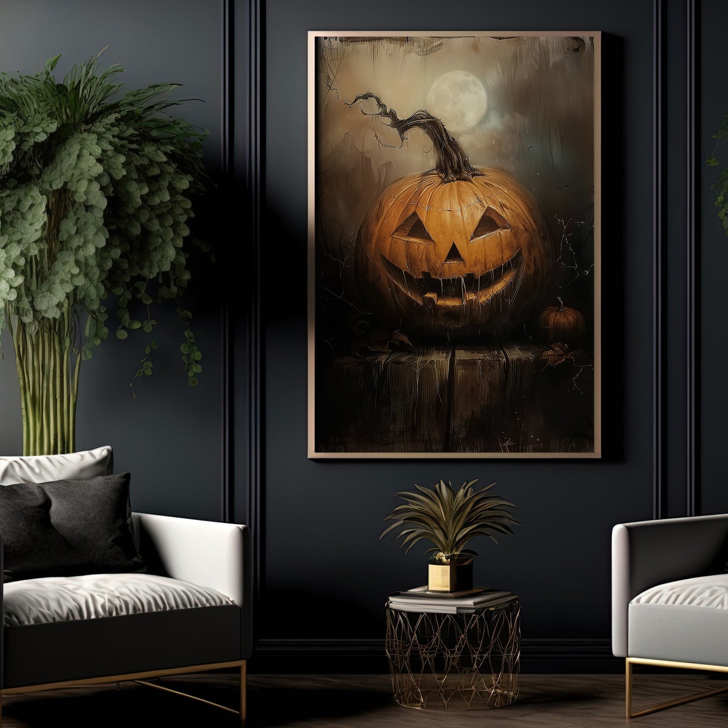 Scary Pumpkin Halloween Canvas Painting, Spooky Season Wall Art Decor, Halloween Poster Gift