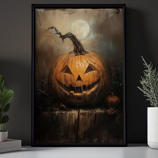 Scary Pumpkin Halloween Canvas Painting, Spooky Season Wall Art Decor, Halloween Poster Gift