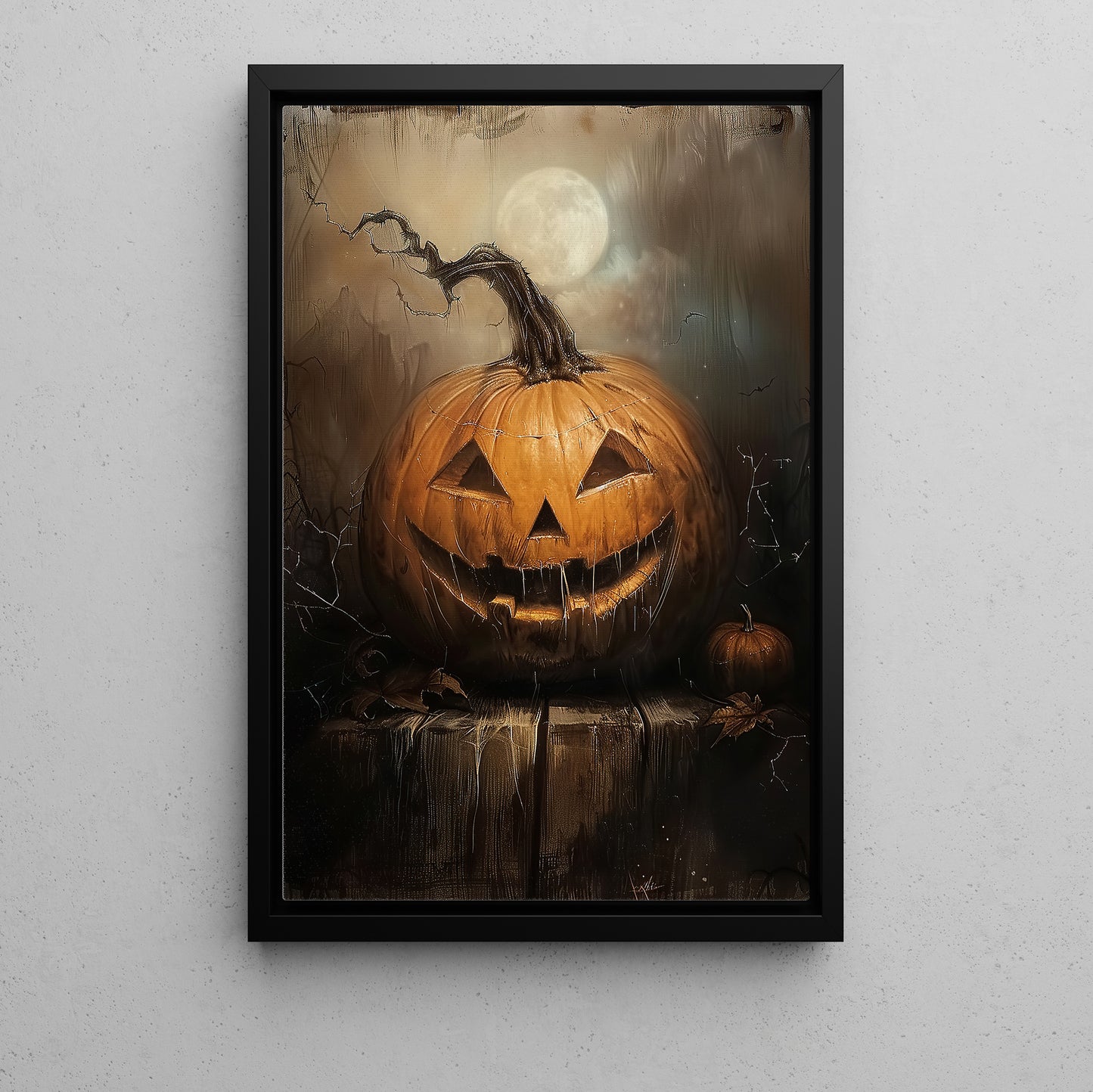 Scary Pumpkin Halloween Canvas Painting, Spooky Season Wall Art Decor, Halloween Poster Gift