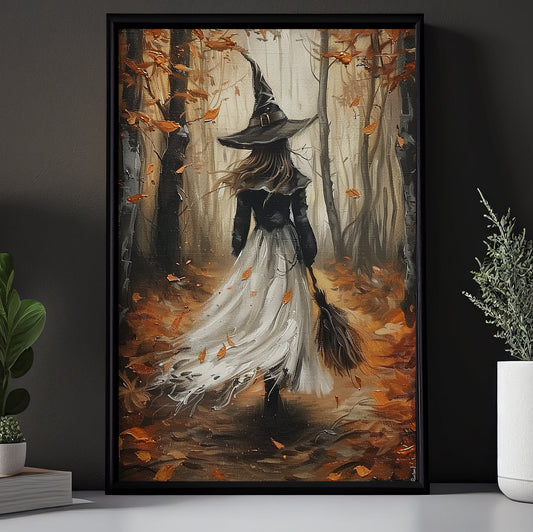 Autumn Whispering Witches, Witches Canvas Painting, Spooky Season Wall Art Decor, Halloween Poster Gift For Witch Lovers