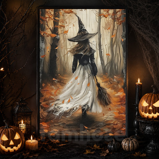 Autumn Whispering Witches, Witches Canvas Painting, Spooky Season Wall Art Decor, Halloween Poster Gift For Witch Lovers