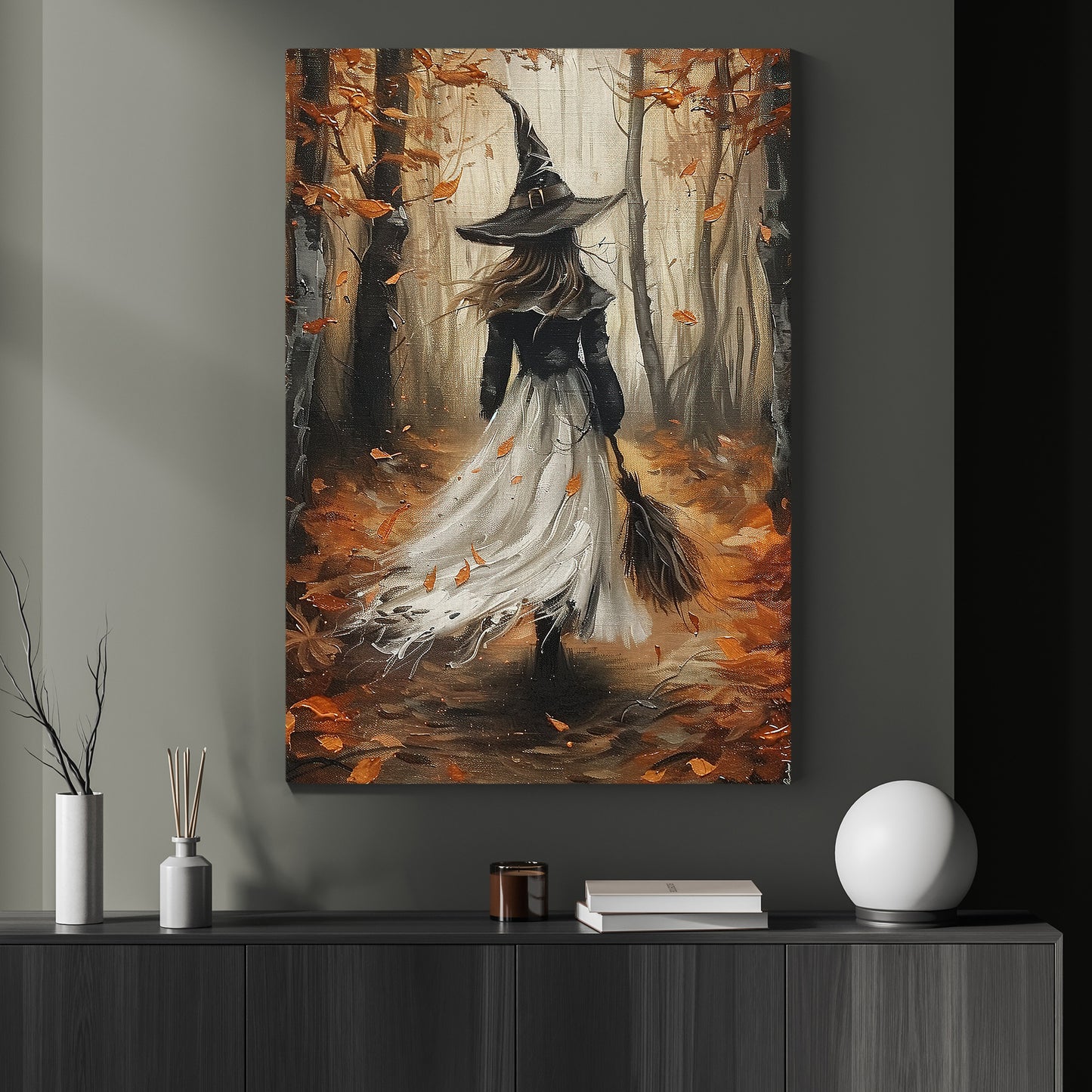 Autumn Whispering Witches, Witches Canvas Painting, Spooky Season Wall Art Decor, Halloween Poster Gift For Witch Lovers