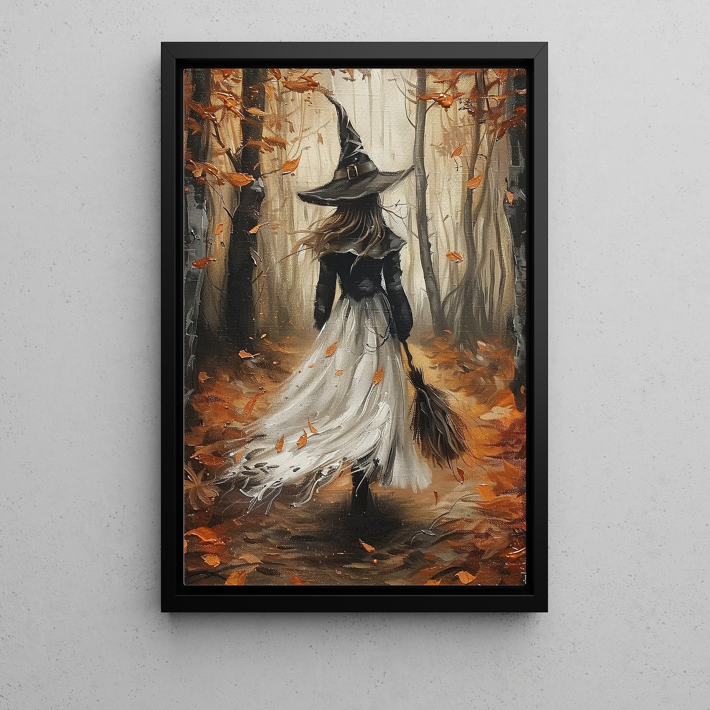 Autumn Whispering Witches, Witches Canvas Painting, Spooky Season Wall Art Decor, Halloween Poster Gift For Witch Lovers