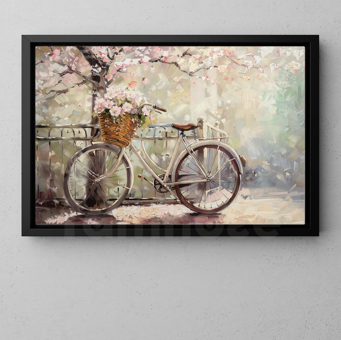 Spring Canvas Painting, Peaceful Spring Bicycle And Blossoms Colorful Wall Art Decor, Poster Gift