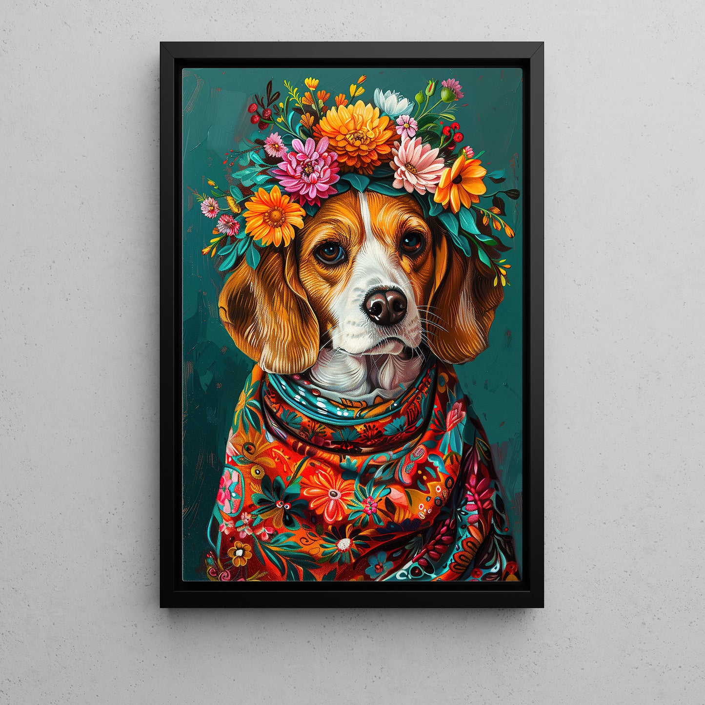 A Beagle's Blossom Portrait, Floral Victorian Beagle Canvas Painting, Victorian Animal Wall Art Decor, Poster Gift For Dog Lovers