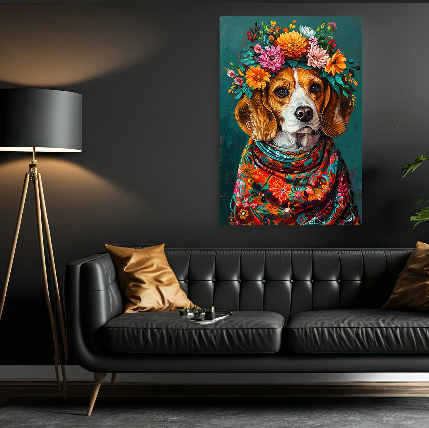 A Beagle's Blossom Portrait, Floral Victorian Beagle Canvas Painting, Victorian Animal Wall Art Decor, Poster Gift For Dog Lovers