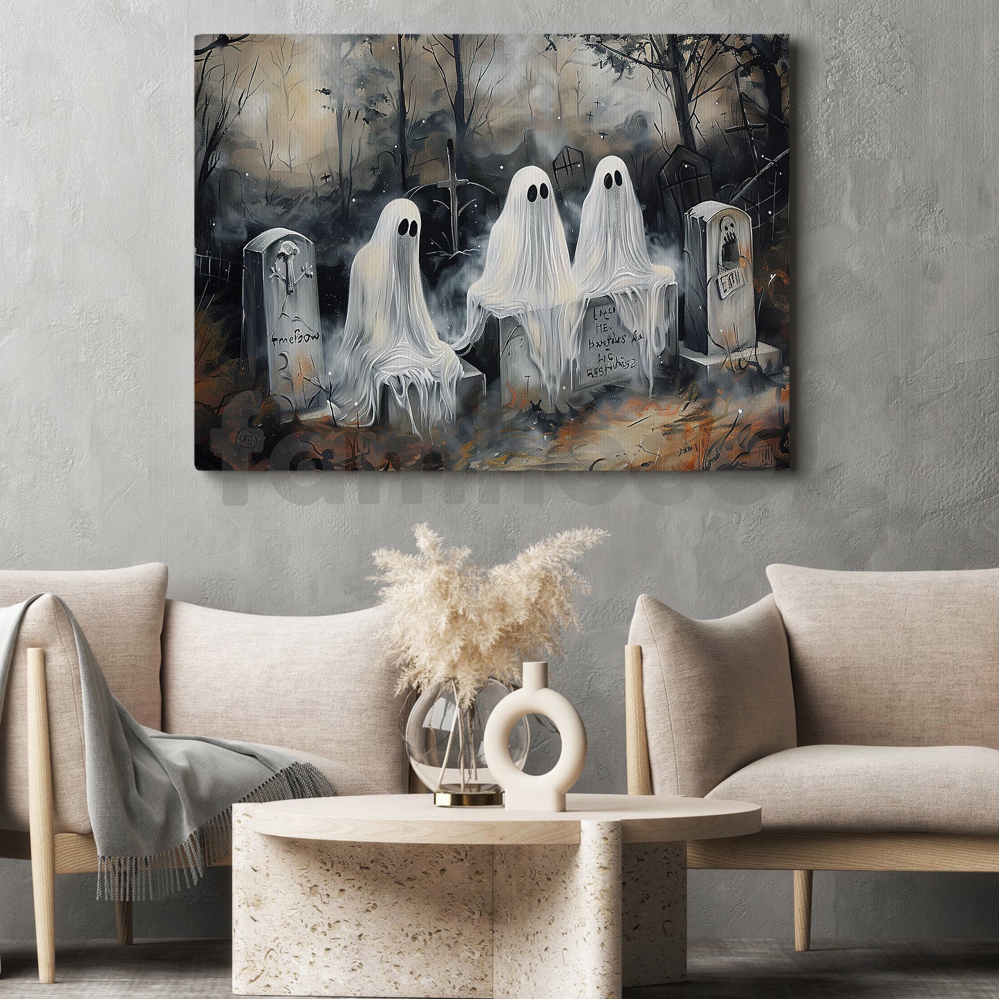 Halloween Ghost Canvas Painting, Haunted Council Wall Art Decor, Spooky Season Poster Gift For Ghost Lovers