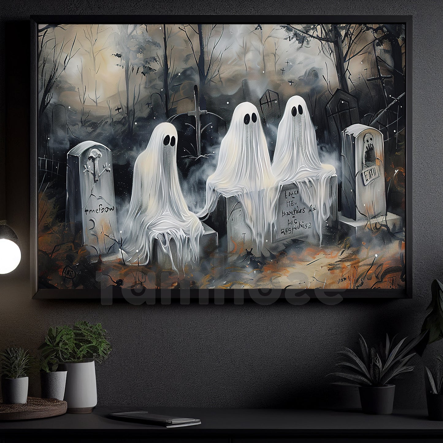 Halloween Ghost Canvas Painting, Haunted Council Wall Art Decor, Spooky Season Poster Gift For Ghost Lovers
