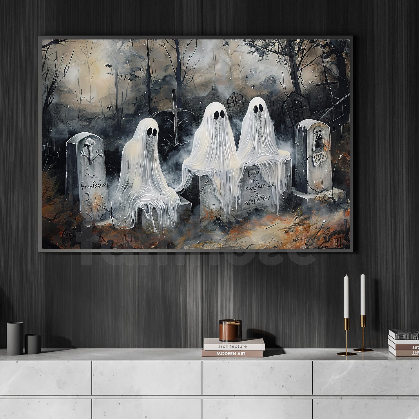 Halloween Ghost Canvas Painting, Haunted Council Wall Art Decor, Spooky Season Poster Gift For Ghost Lovers