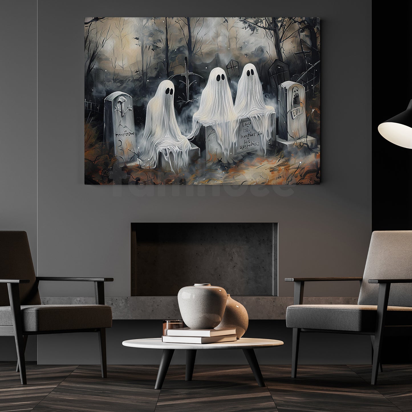 Halloween Ghost Canvas Painting, Haunted Council Wall Art Decor, Spooky Season Poster Gift For Ghost Lovers
