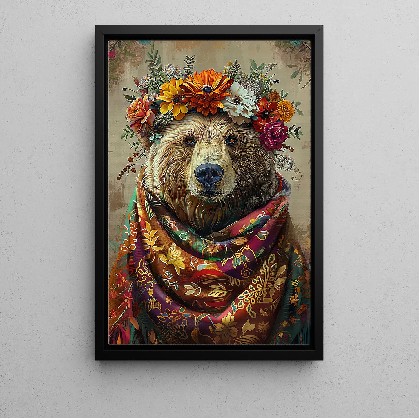 A Bear's Blossom Portrait, Floral Victorian Bear Canvas Painting, Victorian Animal Wall Art Decor, Poster Gift For Bear Lovers