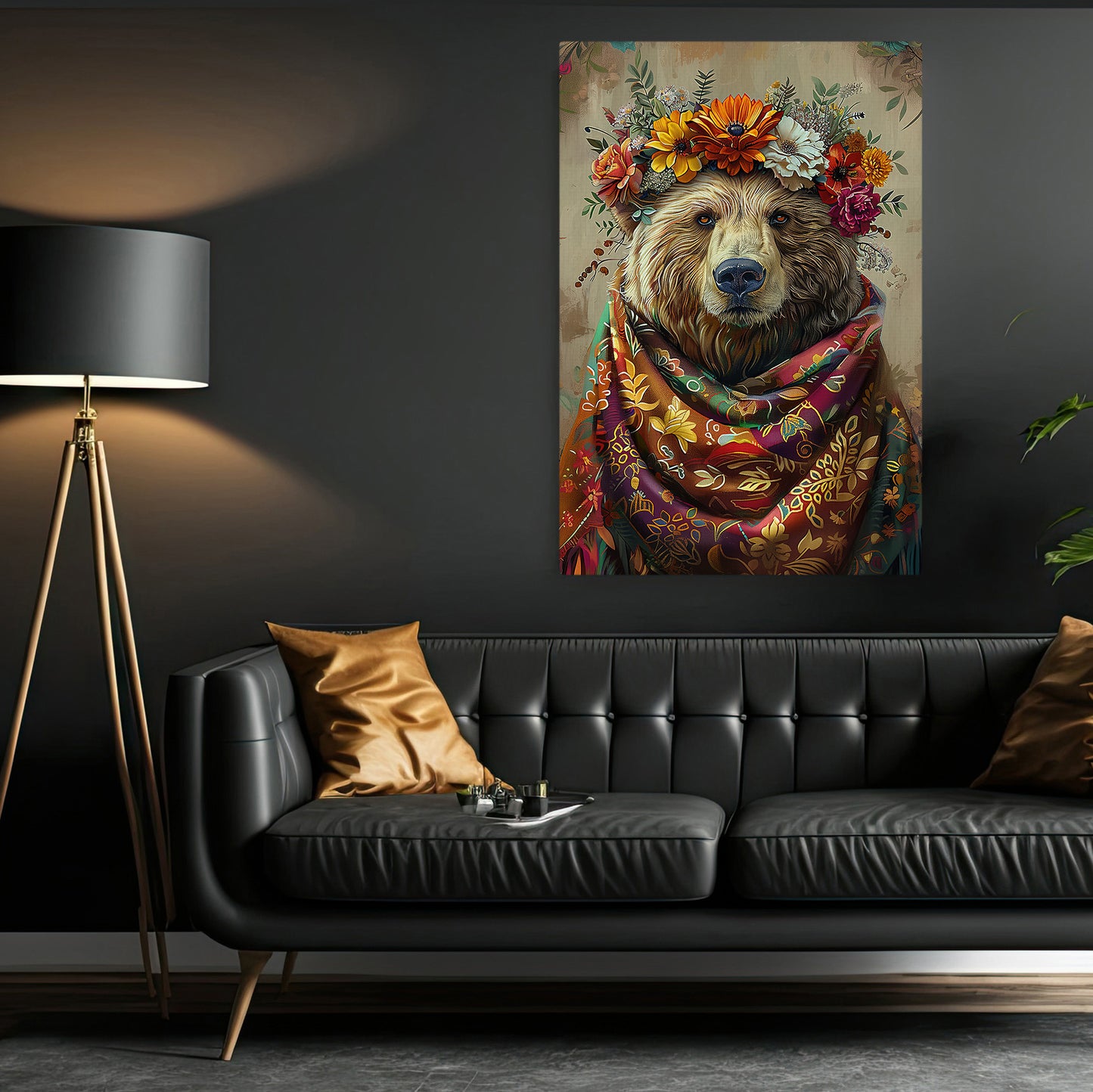 A Bear's Blossom Portrait, Floral Victorian Bear Canvas Painting, Victorian Animal Wall Art Decor, Poster Gift For Bear Lovers