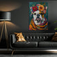 A Bulldog's Blossom Portrait, Floral Victorian Bulldog Canvas Painting, Victorian Animal Wall Art Decor, Poster Gift For Bulldog Lovers