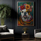 A Bulldog's Blossom Portrait, Floral Victorian Bulldog Canvas Painting, Victorian Animal Wall Art Decor, Poster Gift For Bulldog Lovers