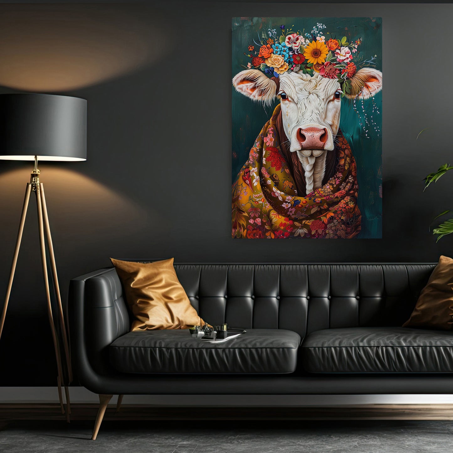 A Cow's Blossom Portrait, Floral Victorian Cow Canvas Painting, Victorian Animal Wall Art Decor, Poster Gift For Cow Lovers