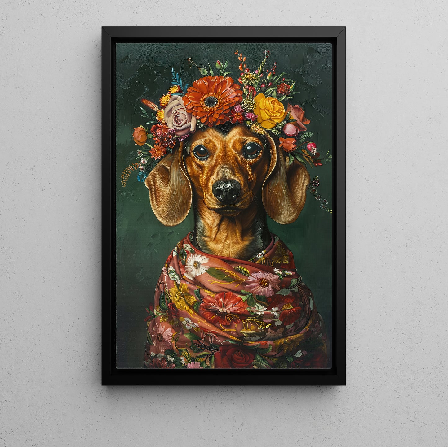 A Dachshund's Blossom Portrait, Floral Victorian Dachshund Canvas Painting, Victorian Animal Wall Art Decor, Poster Gift For Dachshund Dog Lovers