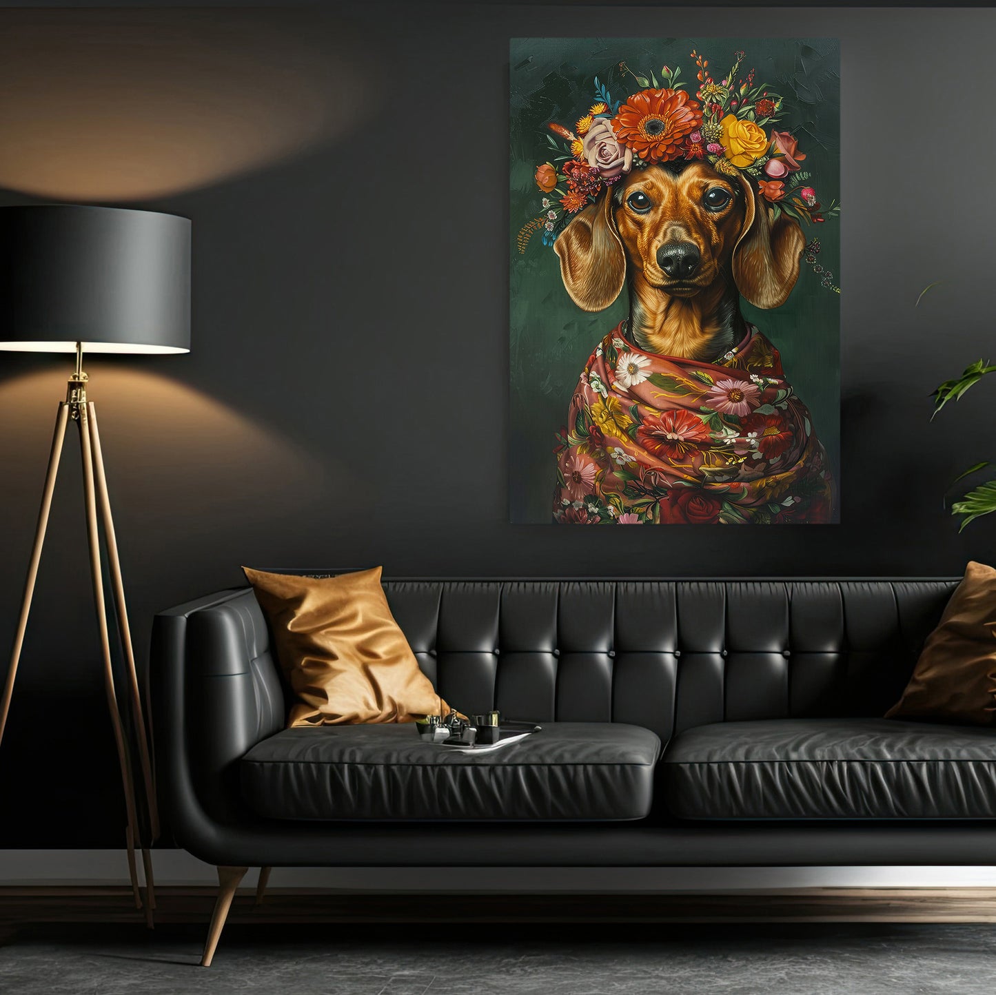 A Dachshund's Blossom Portrait, Floral Victorian Dachshund Canvas Painting, Victorian Animal Wall Art Decor, Poster Gift For Dachshund Dog Lovers