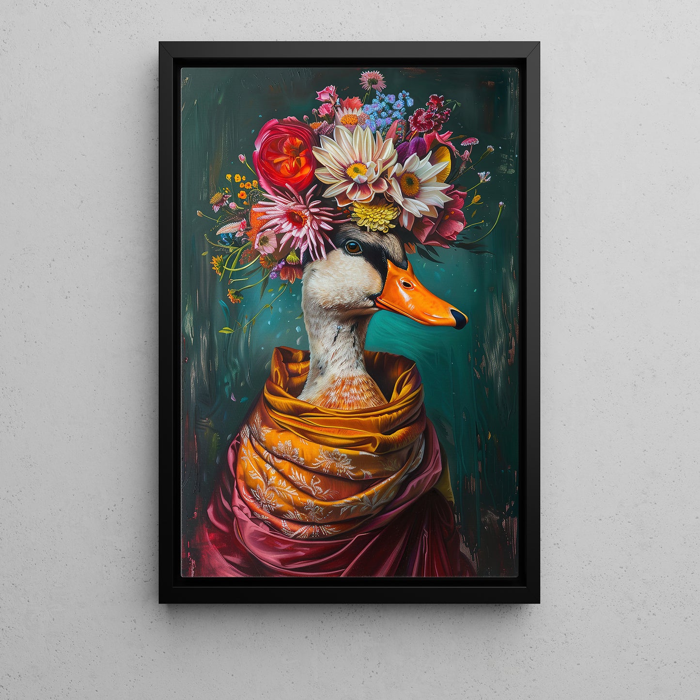 A Duck's Blossom Portrait, Floral Victorian Duck Canvas Painting, Victorian Animal Wall Art Decor, Poster Gift For Duck Lovers