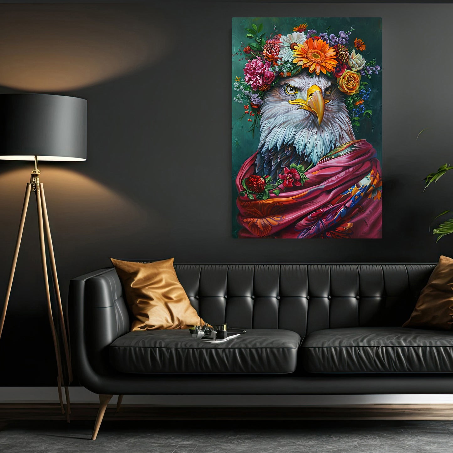 A Eagle's Blossom Portrait, Floral Victorian Eagle Canvas Painting, Victorian Animal Wall Art Decor, Poster Gift For Eagle Lovers