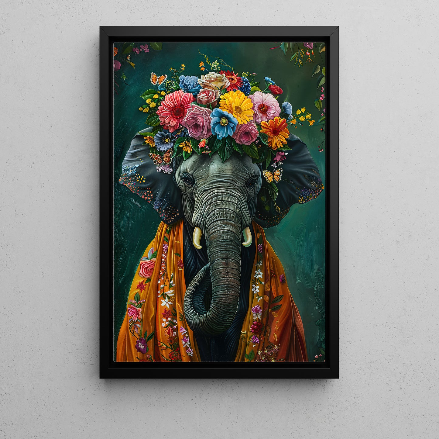 A Elephant's Blossom Portrait, Floral Victorian Elephant Canvas Painting, Victorian Animal Wall Art Decor, Poster Gift For Elephant Lovers