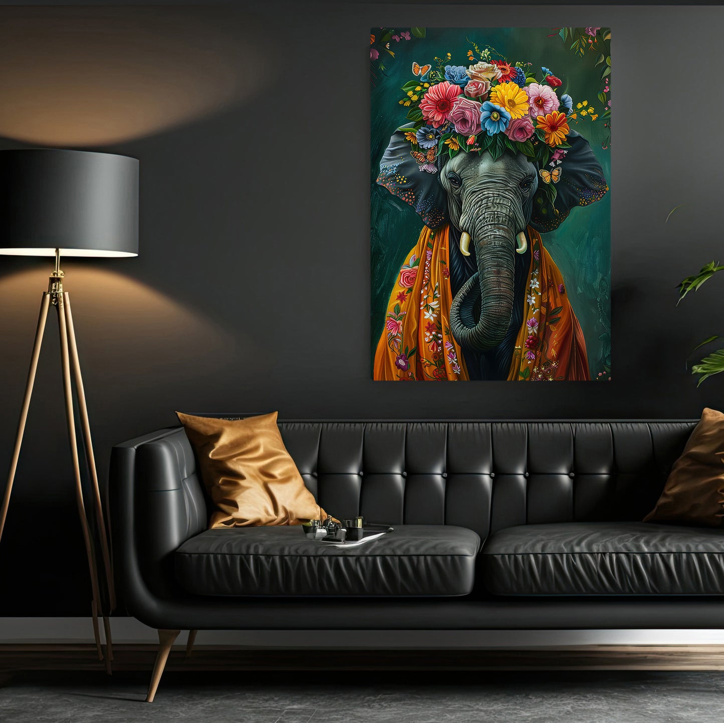 A Elephant's Blossom Portrait, Floral Victorian Elephant Canvas Painting, Victorian Animal Wall Art Decor, Poster Gift For Elephant Lovers