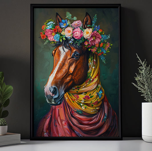 A Horse's Blossom Portrait, Floral Victorian Horse Canvas Painting, Victorian Animal Wall Art Decor, Poster Gift For Horse Lovers