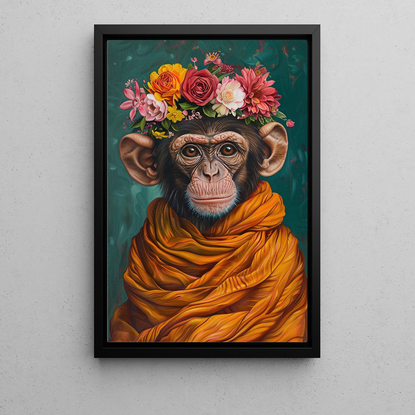 A Monkey's Blossom Portrait, Floral Victorian Monkey Canvas Painting, Victorian Animal Wall Art Decor, Poster Gift For Monkey Lovers