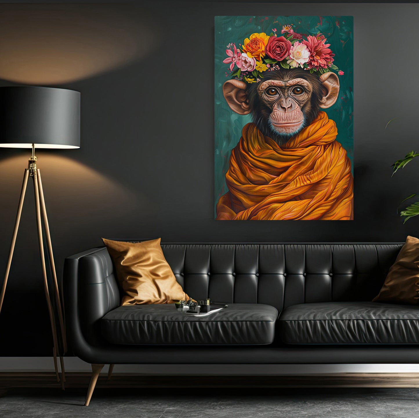 A Monkey's Blossom Portrait, Floral Victorian Monkey Canvas Painting, Victorian Animal Wall Art Decor, Poster Gift For Monkey Lovers