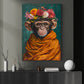 A Monkey's Blossom Portrait, Floral Victorian Monkey Canvas Painting, Victorian Animal Wall Art Decor, Poster Gift For Monkey Lovers