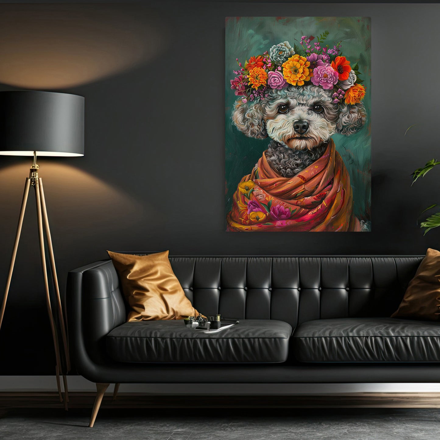 A Poodle's Blossom Portrait, Floral Victorian Poodle Canvas Painting, Victorian Animal Wall Art Decor, Poster Gift For Poodle Lovers