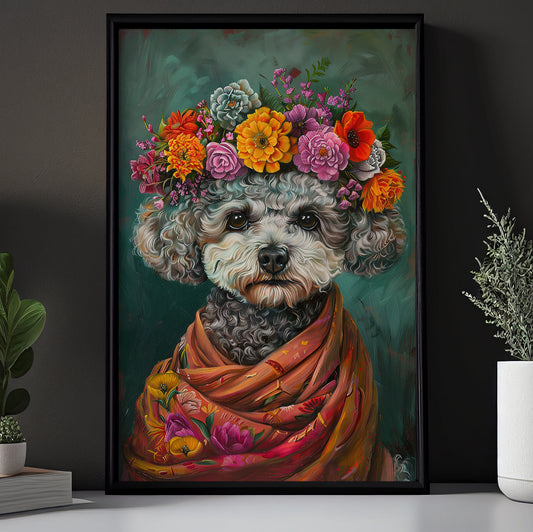 A Poodle's Blossom Portrait, Floral Victorian Poodle Canvas Painting, Victorian Animal Wall Art Decor, Poster Gift For Poodle Lovers