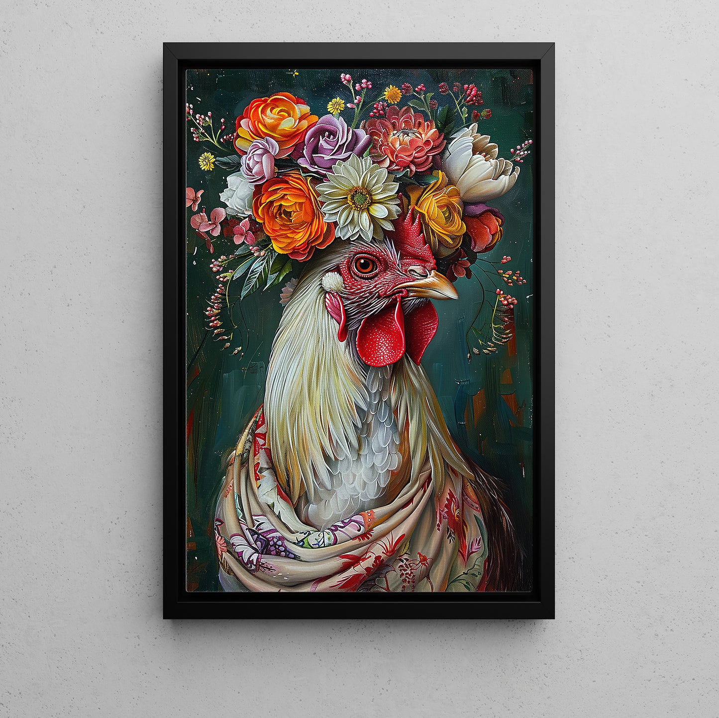 A Chicken's Blossom Portrait, Floral Victorian Chicken Canvas Painting, Victorian Animal Wall Art Decor, Poster Gift For Chicken Lovers