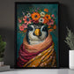 A Penguin's Blossom Portrait, Floral Victorian Penguin Canvas Painting, Victorian Animal Wall Art Decor, Poster Gift For Penguin Lovers