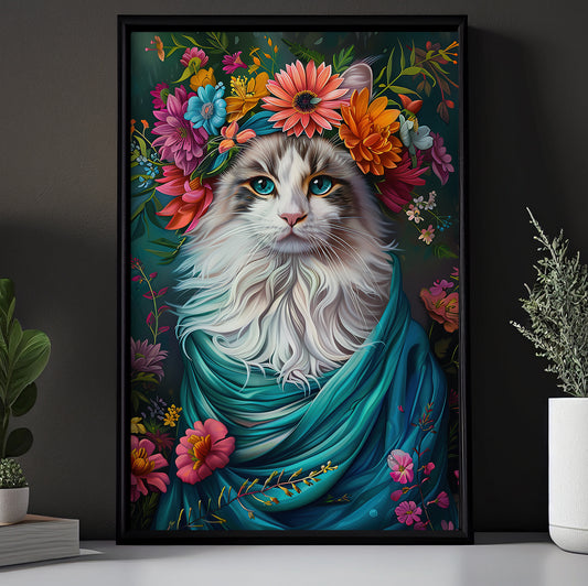 A Cat's Blossom Portrait, Floral Victorian Cat Canvas Painting, Victorian Animal Wall Art Decor, Poster Gift For Cat Lovers