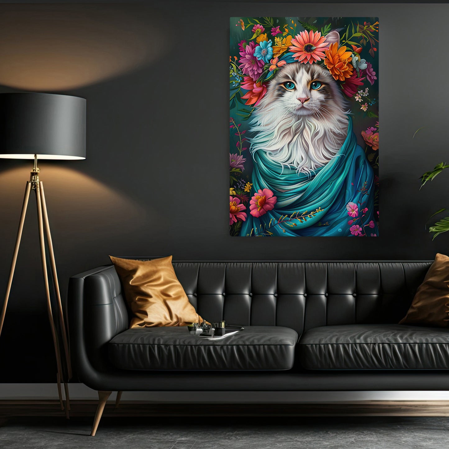 A Cat's Blossom Portrait, Floral Victorian Cat Canvas Painting, Victorian Animal Wall Art Decor, Poster Gift For Cat Lovers