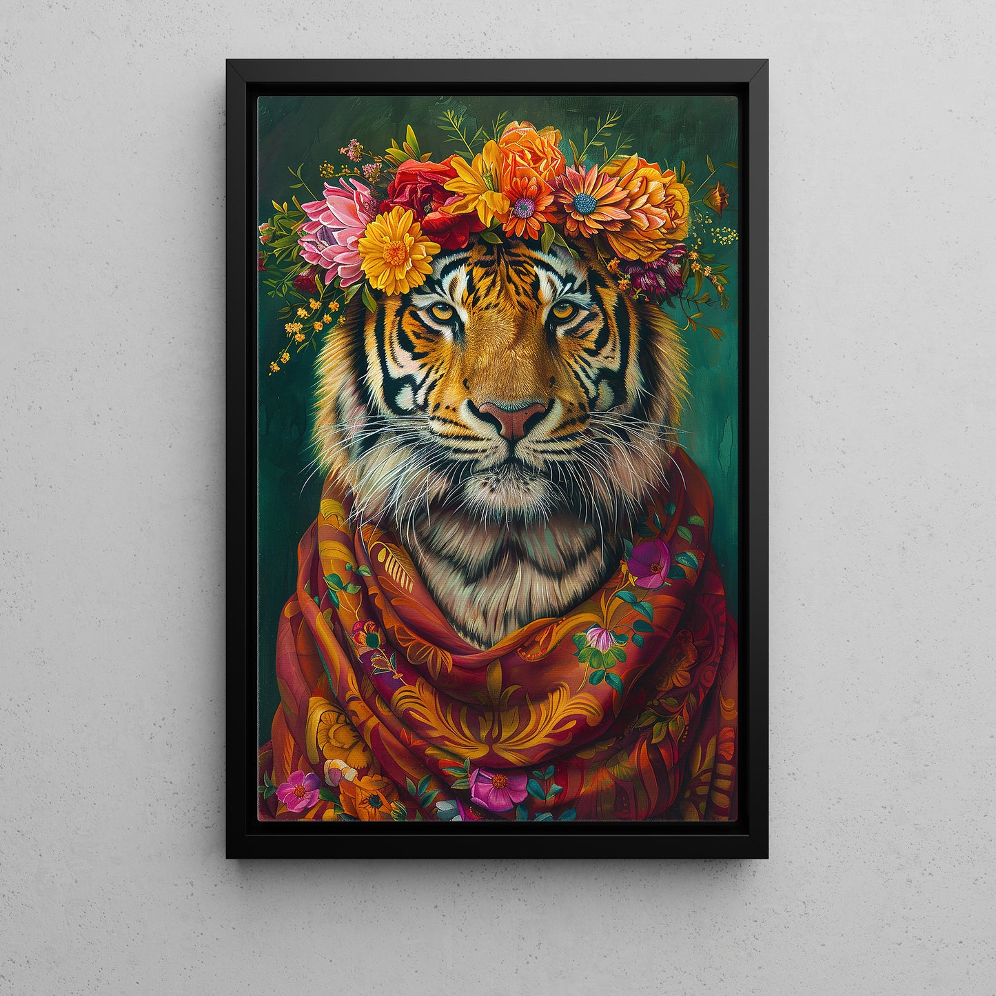 A Tiger's Blossom Portrait, Floral Victorian Tiger Canvas Painting, Victorian Animal Wall Art Decor, Poster Gift For Tiger Lovers