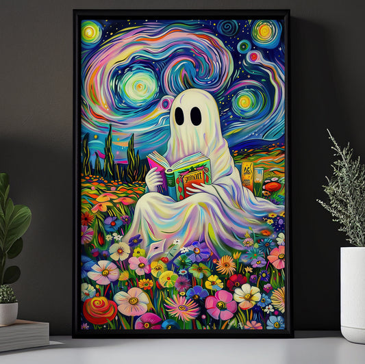 Ghostly Tales In A Starry Wonderland, Van Gogh Canvas Painting, Spooky Season Wall Art Decor, Halloween Poster Gift For Ghost Lovers