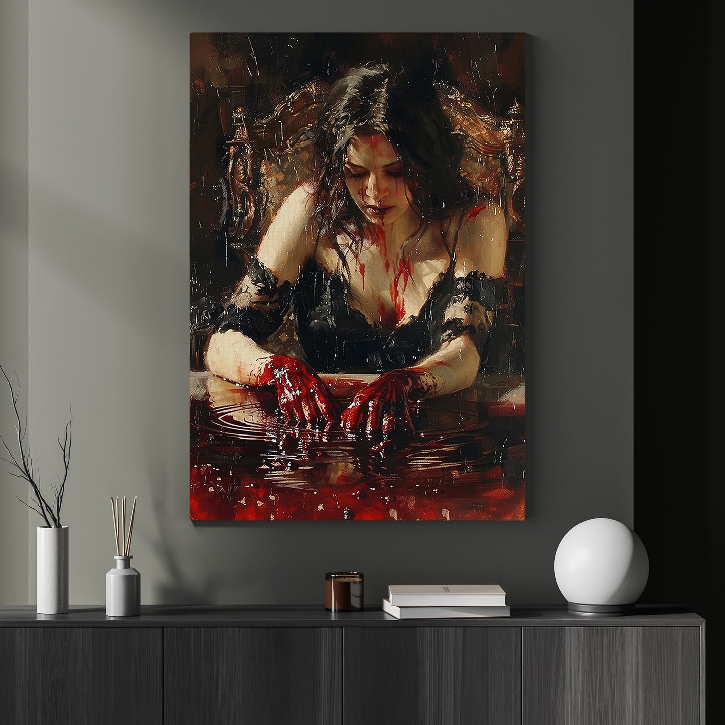 The Blood Maiden's Ritual, Mystery Canvas Painting, Spooky Season Wall Art Decor, Halloween Poster Gift For Womans