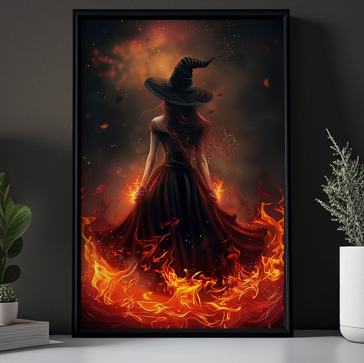 Inferno Enchantress, Witches Canvas Painting, Spooky Season Wall Art Decor, Halloween Poster Gift For Witch Lovers