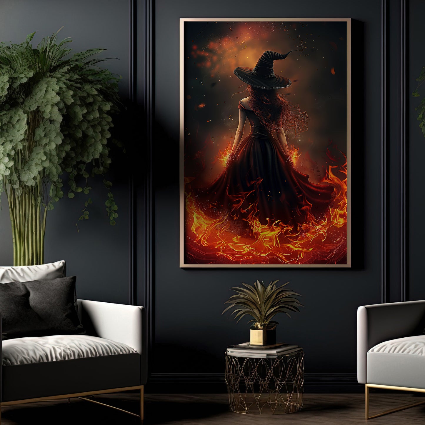 Inferno Enchantress, Witches Canvas Painting, Spooky Season Wall Art Decor, Halloween Poster Gift For Witch Lovers